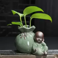 花瓶水培陶瓷花器桌面插花摆件中号小号绿萝小花瓶新中式花盆个性 三维工匠 尘思/大圣花器摆件