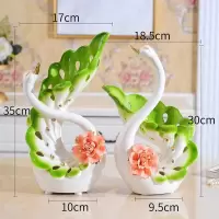 创意陶瓷摆件装饰品家居客厅卧室酒柜乔迁新结婚天鹅花瓶摆设 三维工匠 绿天鹅