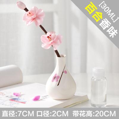 可爱室内创意房间卧室客厅无火香薰套装现代家居装饰品陶瓷小摆件 三维工匠 手绘梅花白瓶(百合)滋润清新