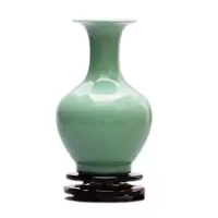景德镇陶瓷器青瓷仿古花瓶新中式复古客厅干花插花玄关装饰品摆件 三维工匠 影青釉赏瓶+底座