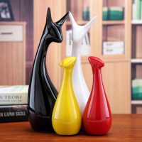 陶瓷摆件家居工艺装饰品电视柜客厅现代创意结婚三四口之家鹿 三维工匠 红福