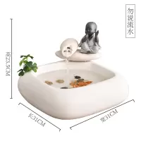 创意陶瓷小沙弥流水喷泉摆件办公室客厅茶几桌面装饰 三维工匠 圆形静思(白色款)