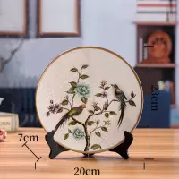 创意陶瓷装饰盘子摆件坐盘架子客厅工艺品摆盘碟子博古架瓷盘摆设 三维工匠 喜上枝头