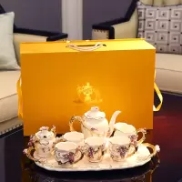 欧式茶具套装客厅茶几摆件陶瓷家居装饰品创意礼品送闺蜜结婚 三维工匠 新品孔雀绿釉金鹿款礼盒包装