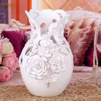 白色欧式陶瓷花瓶客厅摆件电视柜北欧家居装饰品小水养鲜花插花大 三维工匠 通花花瓶