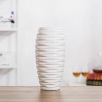 欧式简约花瓶摆件客厅插花水培富贵竹小清新干花花器水纹陶瓷花瓶 三维工匠 白色大号