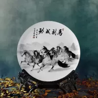 景德镇陶瓷器装饰盘子现代新中式家居饰品玄关客厅电视柜酒柜摆件 三维工匠 雪景+龙头支架