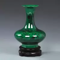 景德镇陶瓷绿釉家居花瓶摆件仿古花瓶青花瓷瓶双耳瓶中式工艺品 三维工匠 小号翡翠绿茶叶罐+底座