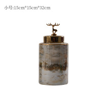 现代轻奢陶瓷麋鹿储物罐摆件客厅电视柜样板房酒柜售楼部软装饰品 三维工匠 大号