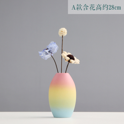 彩虹花器餐桌花瓶摆件陶瓷小花瓶鲜花干花花插家居水培装饰品陶罐 三维工匠 色彩系组合套餐二
