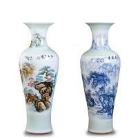 器 手绘山水落地大号花瓶新房客厅家居装饰大花瓶摆件 三维工匠 1.6米单个江山多娇