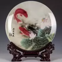 景德镇陶彩连年有余图挂盘现代家居客厅装饰摆件博古架装饰品 三维工匠 26厘米秋鹭+龙架