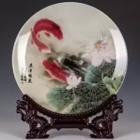 景德镇陶彩连年有余图挂盘现代家居客厅装饰摆件博古架装饰品 三维工匠 35厘米连年有余+龙架