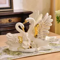 陶瓷天鹅客厅摆件酒柜家居装饰品 闺蜜新婚结婚创意实用 三维工匠 小号一家三口(象牙黄)