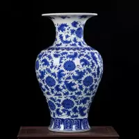 景德镇陶瓷花瓶摆件仿古青花瓷落地插花器中式家居客厅装饰品大号 三维工匠 大号缠枝莲鱼尾瓶送底座高52cm宽30cm