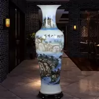 景德镇陶瓷大花瓶手绘青花山水开业乔迁新房客厅酒店落地装饰摆件 三维工匠 锦绣山河1米