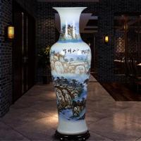 景德镇陶瓷大花瓶手绘青花山水开业乔迁新房客厅酒店落地装饰摆件 三维工匠 锦绣山河1.2米