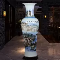 景德镇陶瓷大花瓶手绘青花山水开业乔迁新房客厅酒店落地装饰摆件 三维工匠 锦绣山河1.6米