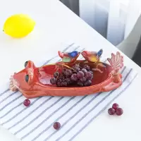 家居装饰品田园风格青蛙多肉花盆陶瓷摆件特色工艺品喂鸟器办公室 三维工匠 K-277-B蓝色