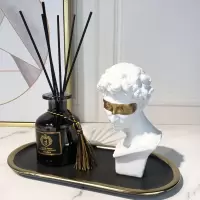 样板房卫生间黑色陶瓷托盘香薰浴室展厅软装饰品创意组合套装摆件 三维工匠 黑色陶瓷托盘25.5*11.8cm