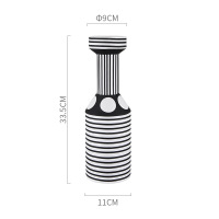 现代简约陶瓷花瓶黑白条纹干花插花瓶家居客厅样板间装饰艺术摆件 三维工匠 黑白线条-圆梯形
