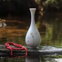 景德镇陶瓷花瓶创意摆件手绘荷花白瓷瓶观音玉净瓶简约水培插花器 三维工匠 天水瓶