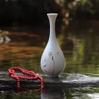 景德镇陶瓷花瓶创意摆件手绘荷花白瓷瓶观音玉净瓶简约水培插花器 三维工匠 观音瓶