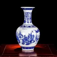 景德镇陶瓷器青花瓷小花瓶插花仿古新中式家居客厅装饰品工艺摆件 三维工匠 孔子教学青花赏瓶送底座