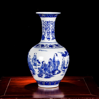 景德镇陶瓷器青花瓷小花瓶插花仿古新中式家居客厅装饰品工艺摆件 三维工匠 缠枝莲飞龙天球送底座