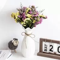 简约欧式陶瓷花瓶卧室客厅玄关插花花器家居装饰干花花艺摆件摆设 三维工匠 大束勿忘我浅紫色情人草+陶瓷花瓶 大