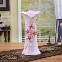 陶瓷餐桌插花花瓶摆件欧式客厅电视柜玄关花器家居装饰品结婚 三维工匠 白花瓶配仿真花