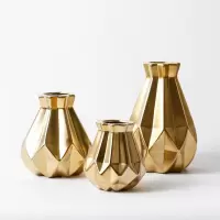金色北欧轻奢ins陶瓷花瓶摆件客厅酒柜装饰水培插干鲜花大小花器 三维工匠 金色[皱褶瓶]三件套