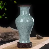 景德镇陶瓷花瓶摆件客厅插花仿官窑裂纹装饰中式博古架酒柜工艺品 三维工匠 天球瓶+底座
