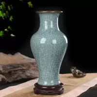 景德镇陶瓷花瓶摆件客厅插花仿官窑裂纹装饰中式博古架酒柜工艺品 三维工匠 鱼尾瓶+底座