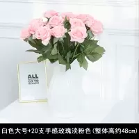 陶瓷简约现代白色插花器家居客厅工艺饰品摆件 可装水培干花花瓶 三维工匠 蓝色大号+8支跳舞兰黄色