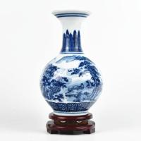 景德镇仿古青花山水陶瓷器花瓶 现代客厅博古架装饰品工艺品摆件 三维工匠 赏瓶(不含底座)