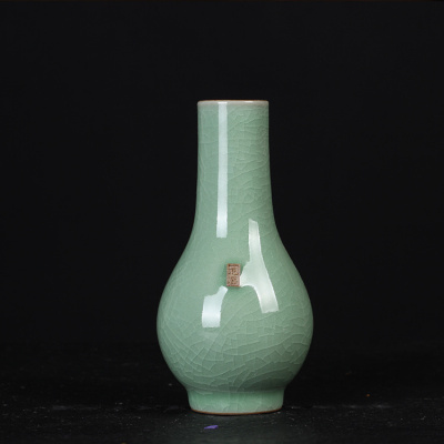 龙泉青瓷小花瓶 陶瓷干花插禅意日式简约水培手工创意摆件家居装 三维工匠 淑女瓶(哥窑米黄铁线)