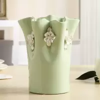 陶瓷现代简约鲜花花瓶创意客厅电视柜摆件装饰品郁金香绿干花摆设 三维工匠 绿色万花筒