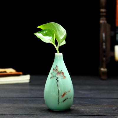 陶瓷青瓷小花瓶花插小号迷你花瓶手工家居摆件时尚小花器水培花器 三维工匠 花器:三款