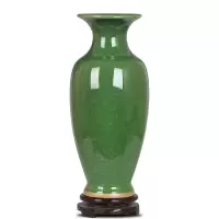 景德镇陶瓷器大花瓶仿古钧瓷绿色瓷瓶富贵竹插花器客厅装饰品摆件 三维工匠 白冰[大号]高51cm送木底座