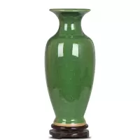 景德镇陶瓷器大花瓶仿古钧瓷绿色瓷瓶富贵竹插花器客厅装饰品摆件 三维工匠 祖母绿[小号]高34cm送木底座
