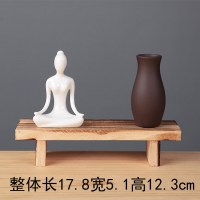 陶瓷瑜伽人物小花器玻璃水培花插禅意摆件现代家居客厅装饰品摆设 三维工匠 一号祈祷+小木椅+紫砂瓶 小