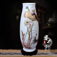 景德镇陶瓷器大花瓶牡丹花开富贵青花山水荷花客厅落地工艺品摆件 三维工匠 心想事成松子型