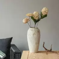 现代简约干花陶瓷插花花瓶ins摆件复古小清新装饰白色粗陶罐花器 三维工匠 粗泥白(大)35cm