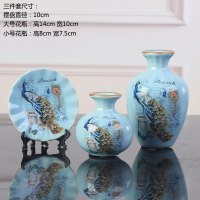 迷你陶瓷水培花瓶办公室桌面书架可爱墙上置物架装饰品小摆件套装 三维工匠 花开富贵绿[迷你版]
