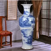 景德镇陶瓷器大花瓶手绘青花山水新房客厅酒店落地装饰品摆件 三维工匠 江山多娇1.2米