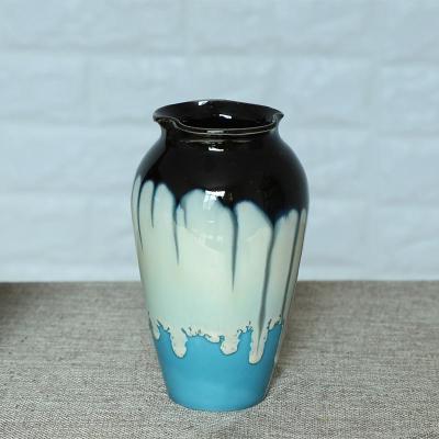 简约现代陶瓷小花瓶手工花盆花器干花花插摆件田园客厅餐桌装饰品 三维工匠 蓝色花瓶(13*8cm)