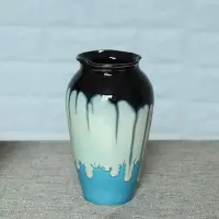 简约现代陶瓷小花瓶手工花盆花器干花花插摆件田园客厅餐桌装饰品 三维工匠 绿色花瓶(13*8cm)+黄色兔尾草
