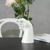 此时此室陶瓷花瓶创意手造型家用客厅简约插花摆件白色花盆栽花器 三维工匠 乳白色高款