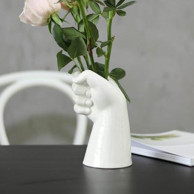 此时此室陶瓷花瓶创意手造型家用客厅简约插花摆件白色花盆栽花器 三维工匠 乳白色高款
